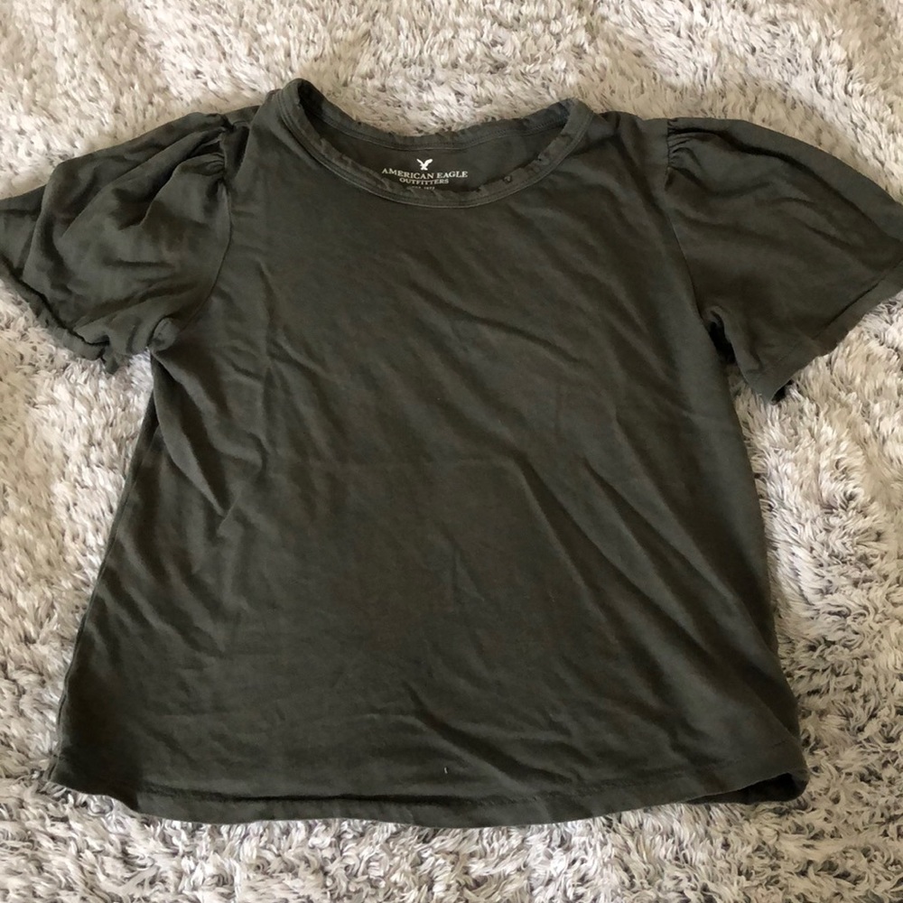 Olive green puff sleeve t shirt